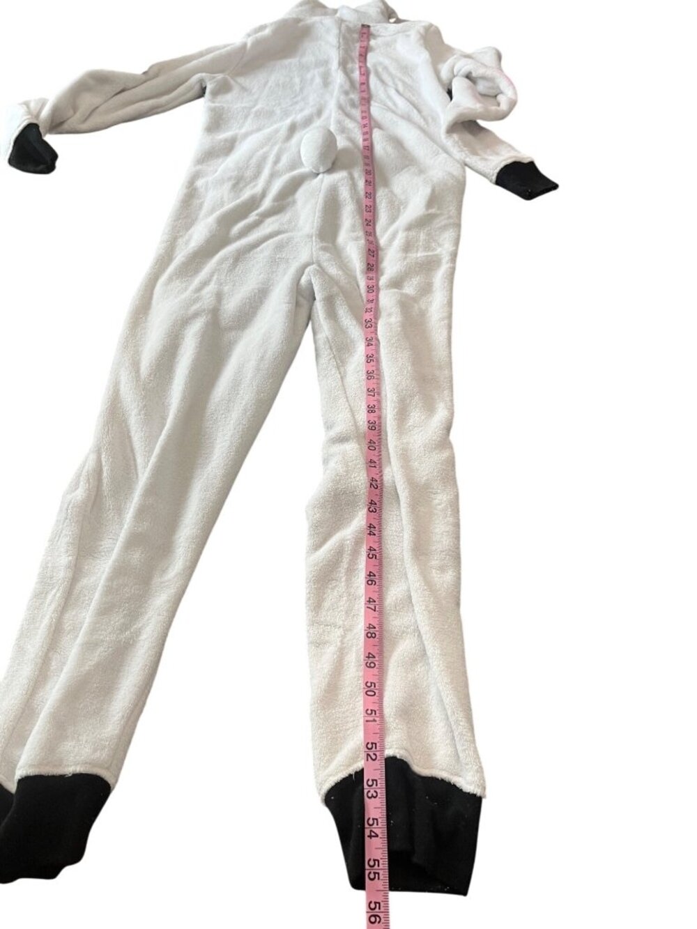 White/Black Polar Bear Fair Isle Fleece Hooded Pom Tail One Piece Pajama Women M - Picture 5 of 8